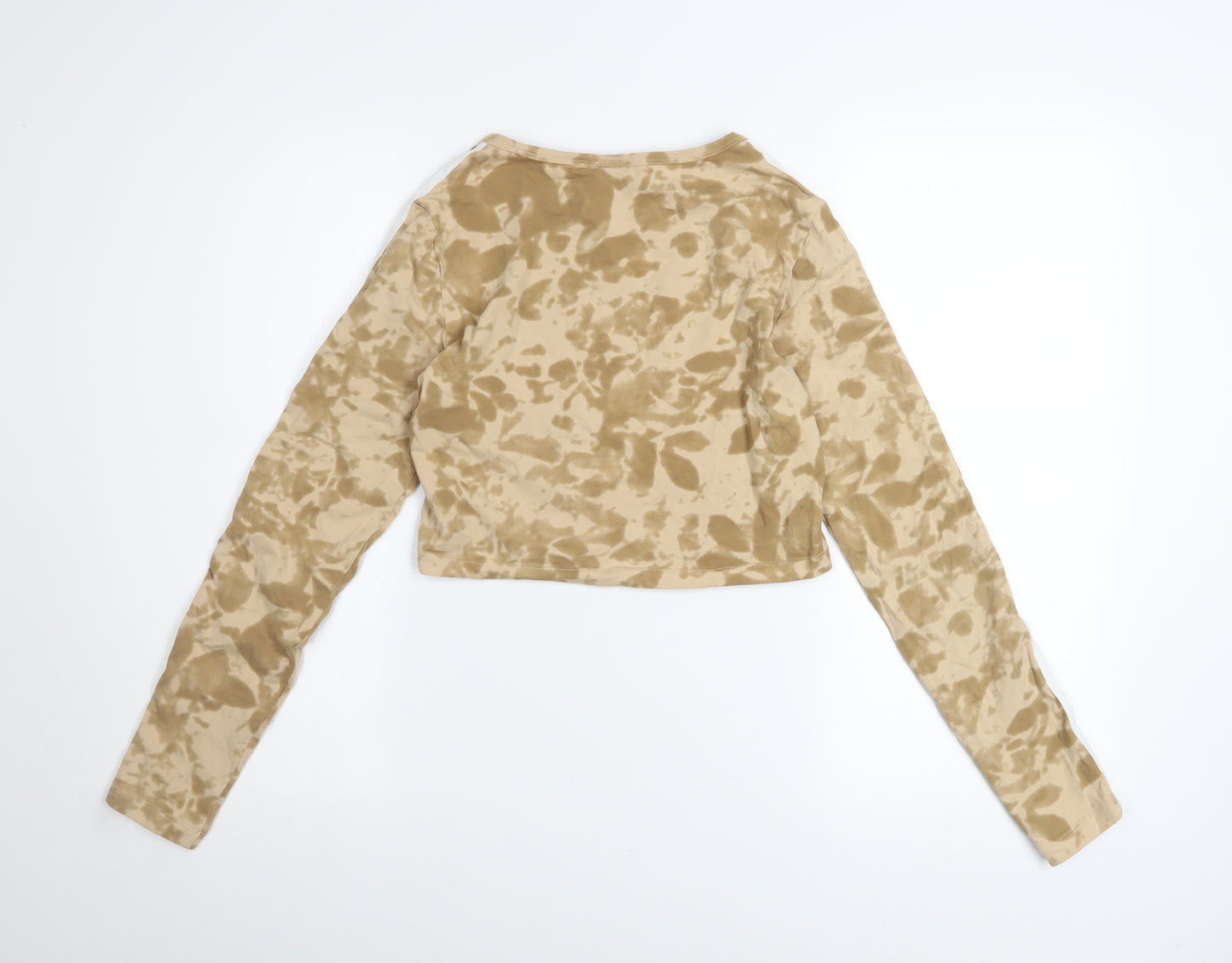 Adidas Womens Beige Cropped Long Sleeve T-Shirt Size S Tie-Dye Cotton Blend