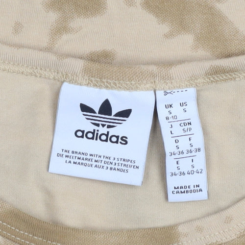 Adidas Womens Beige Cropped Long Sleeve T-Shirt Size S Tie-Dye Cotton Blend