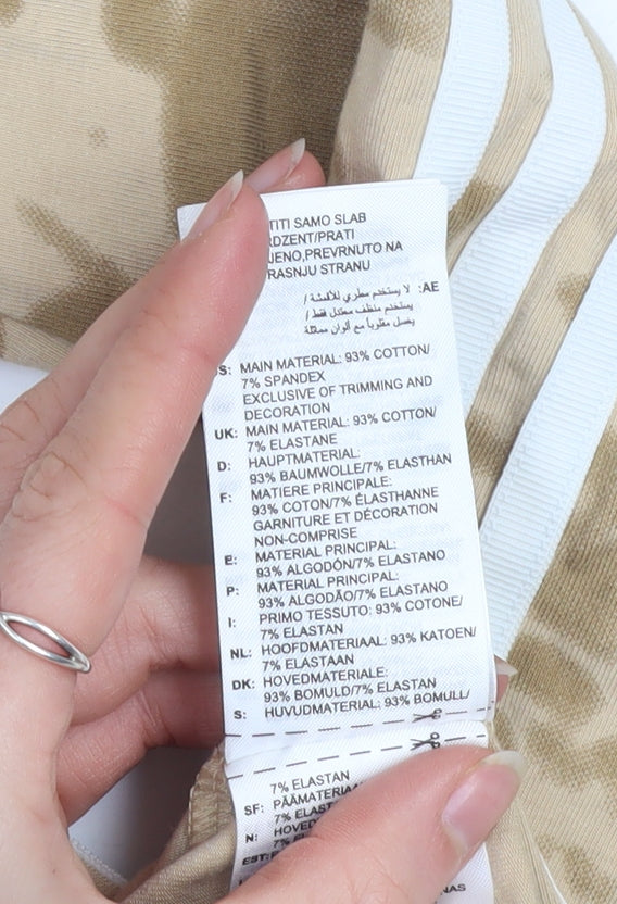 Adidas Womens Beige Cropped Long Sleeve T-Shirt Size S Tie-Dye Cotton Blend