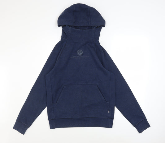 Napapijri Men's Blue Pullover Hoodie Size S Regular Fit Logo Fleece