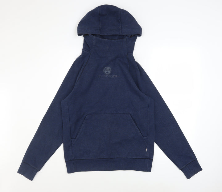 Napapijri Men's Blue Pullover Hoodie Size S Regular Fit Logo Fleece