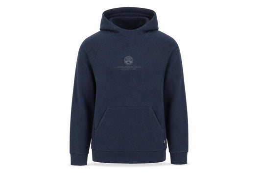 Front view of Napapijri Men's Blue Pullover Hoodie, size S, Regular Fit Logo Fleece