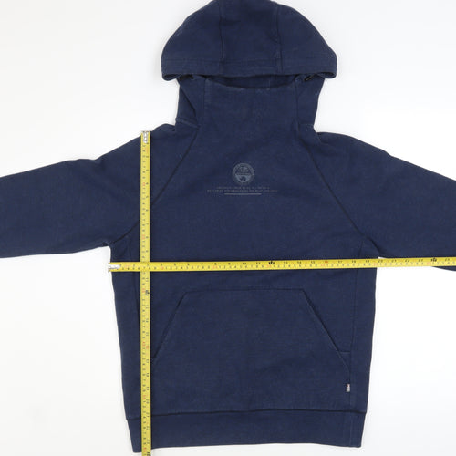 Napapijri Men's Blue Pullover Hoodie Size S Regular Fit Logo Fleece