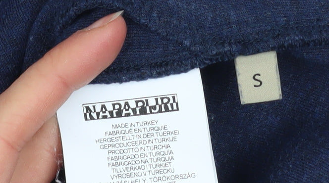 Napapijri Men's Blue Pullover Hoodie Size S Regular Fit Logo Fleece