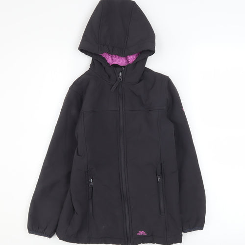 Trespass Girls Black Soft Shell Hooded Jacket 7-8 Years Waterproof Lined