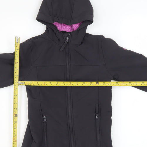 Trespass Girls Black Soft Shell Hooded Jacket 7-8 Years Waterproof Lined