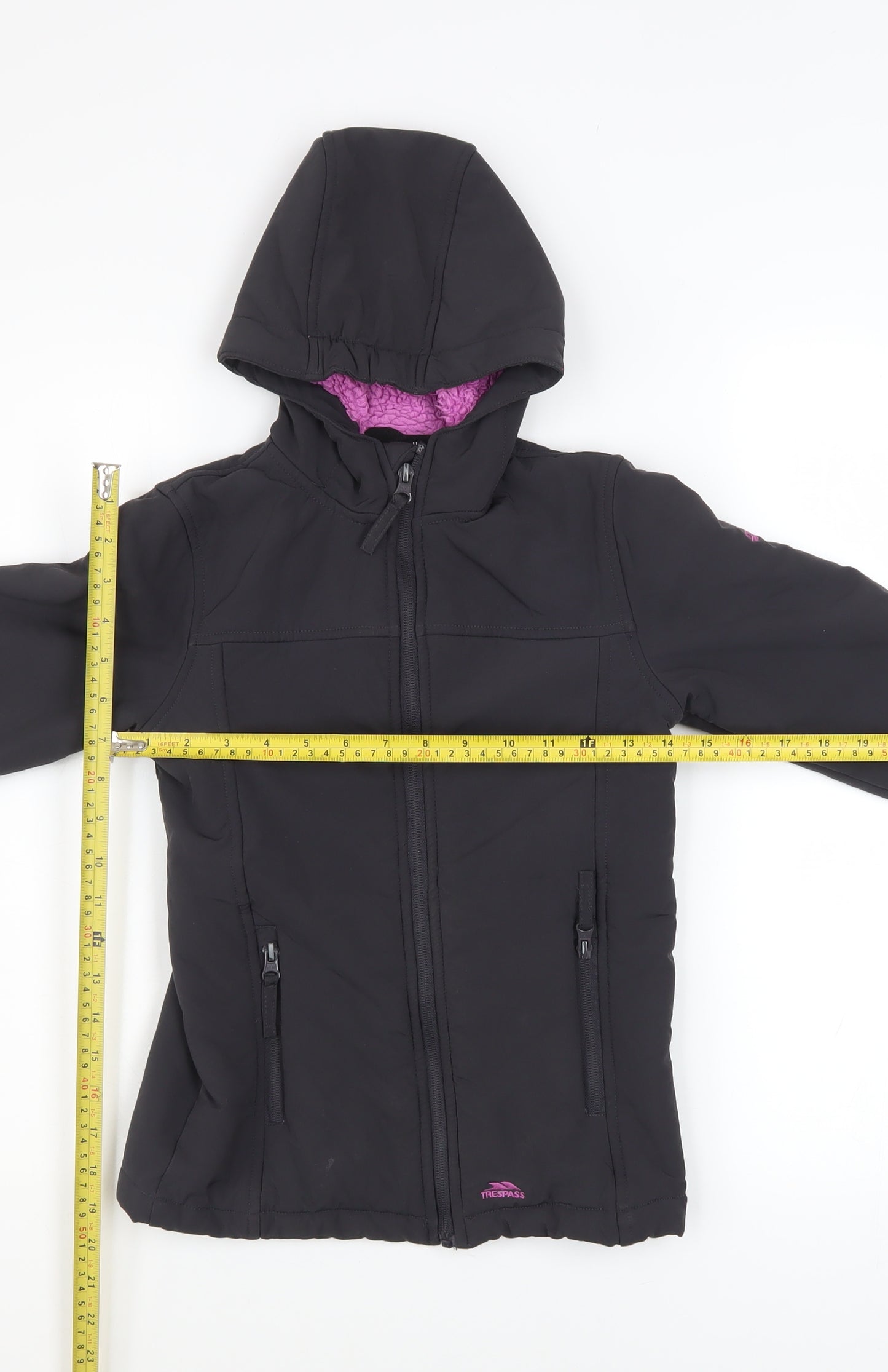 Trespass Girls Black Soft Shell Hooded Jacket 7-8 Years Waterproof Lined