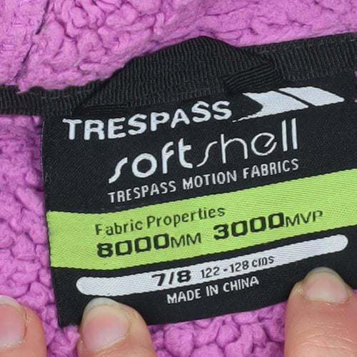 Trespass Girls Black Soft Shell Hooded Jacket 7-8 Years Waterproof Lined