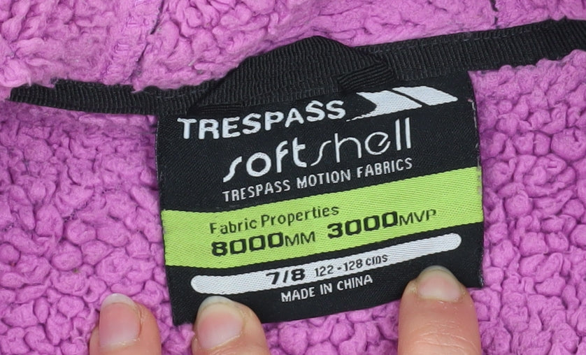 Trespass Girls Black Soft Shell Hooded Jacket 7-8 Years Waterproof Lined