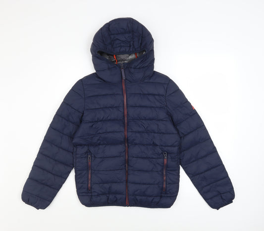 Next Boys Blue Hooded Puffer Jacket 11 Years Nylon Quilted Winter Coat