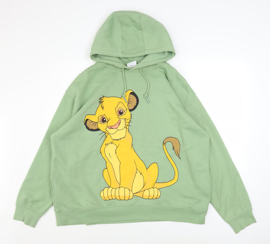 Disney Womens Green XL Pullover Hoodie Simba Graphic Print