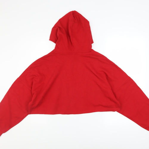 H&M Divided Womens Red Cropped Pullover Hoodie Size M L'amour Print