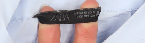 Zara Womens Light Blue Long Sleeve Button-Up Shirt XS Classic Casual