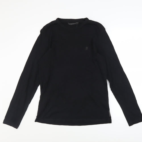 French Connection Men's Black Cotton Long Sleeve Crew Neck Top Size L