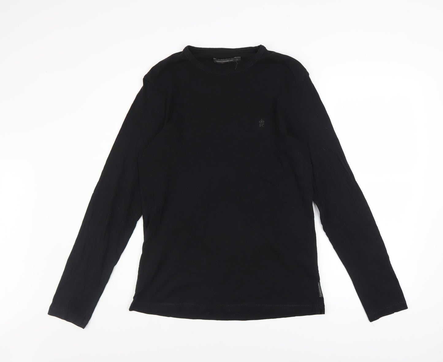 French Connection Men's Black Cotton Long Sleeve Crew Neck Top Size L