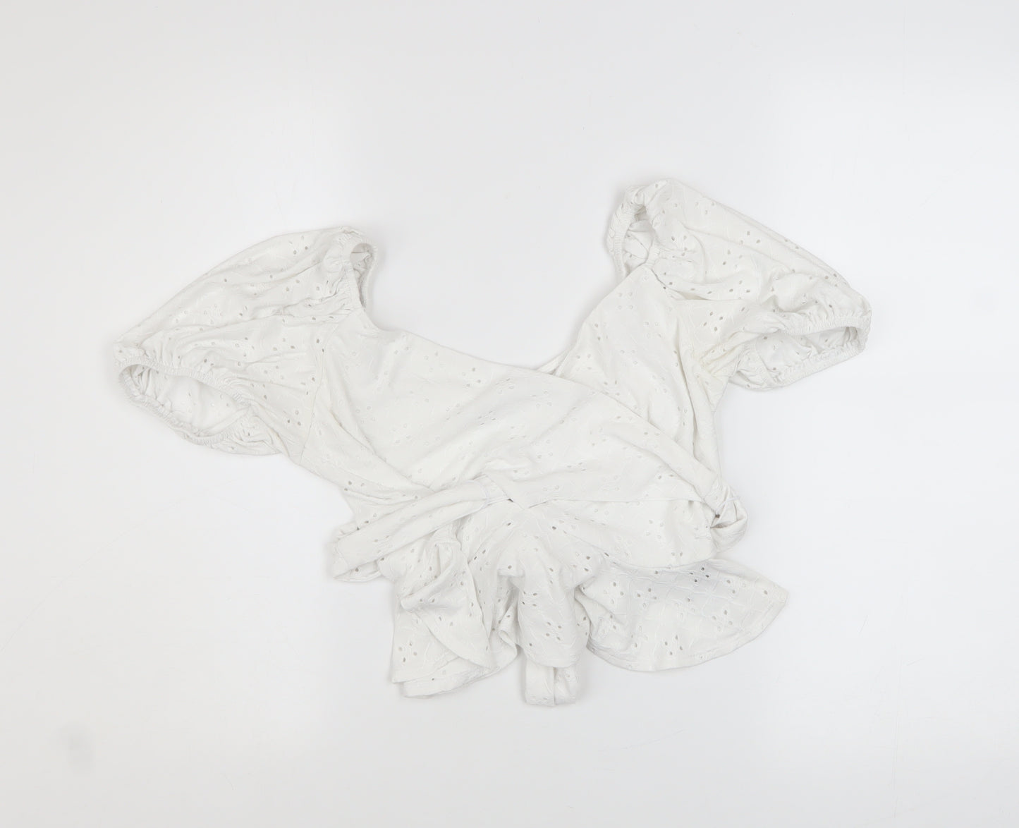 Topshop Women’s White Puff Sleeve Cropped Tie Blouse UK 10