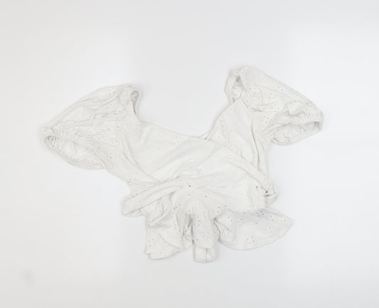 Topshop Women’s White Puff Sleeve Cropped Tie Blouse UK 10