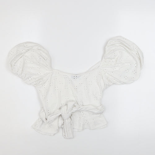 Topshop Women’s White Puff Sleeve Cropped Tie Blouse UK 10