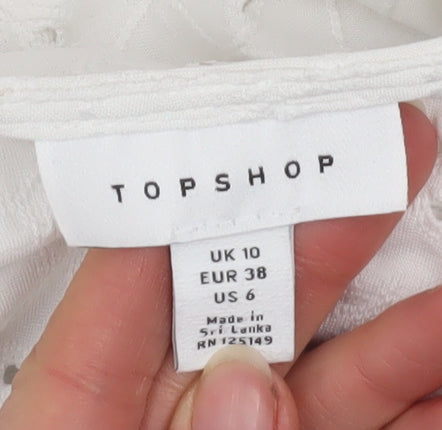 Topshop Women’s White Puff Sleeve Cropped Tie Blouse UK 10
