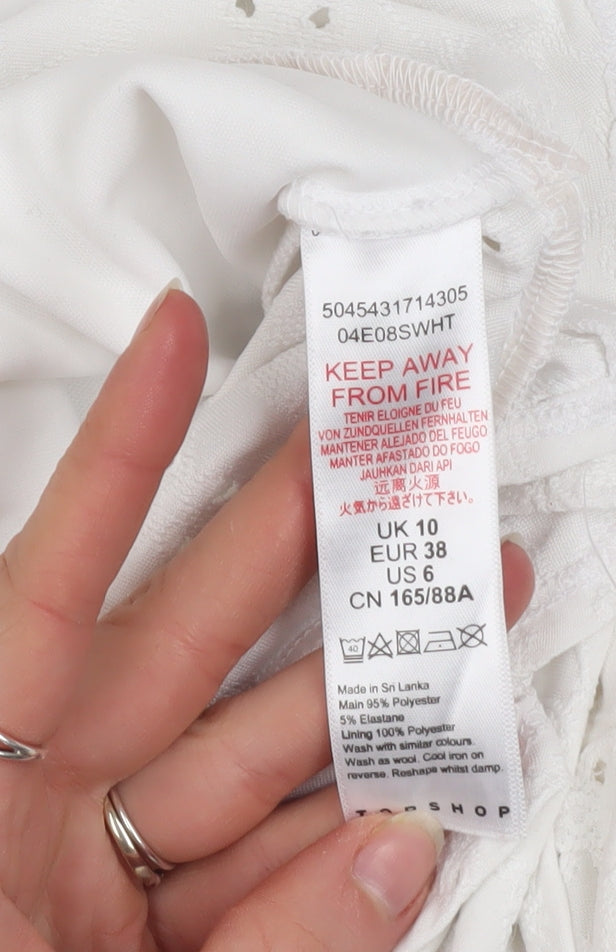 Topshop Women’s White Puff Sleeve Cropped Tie Blouse UK 10