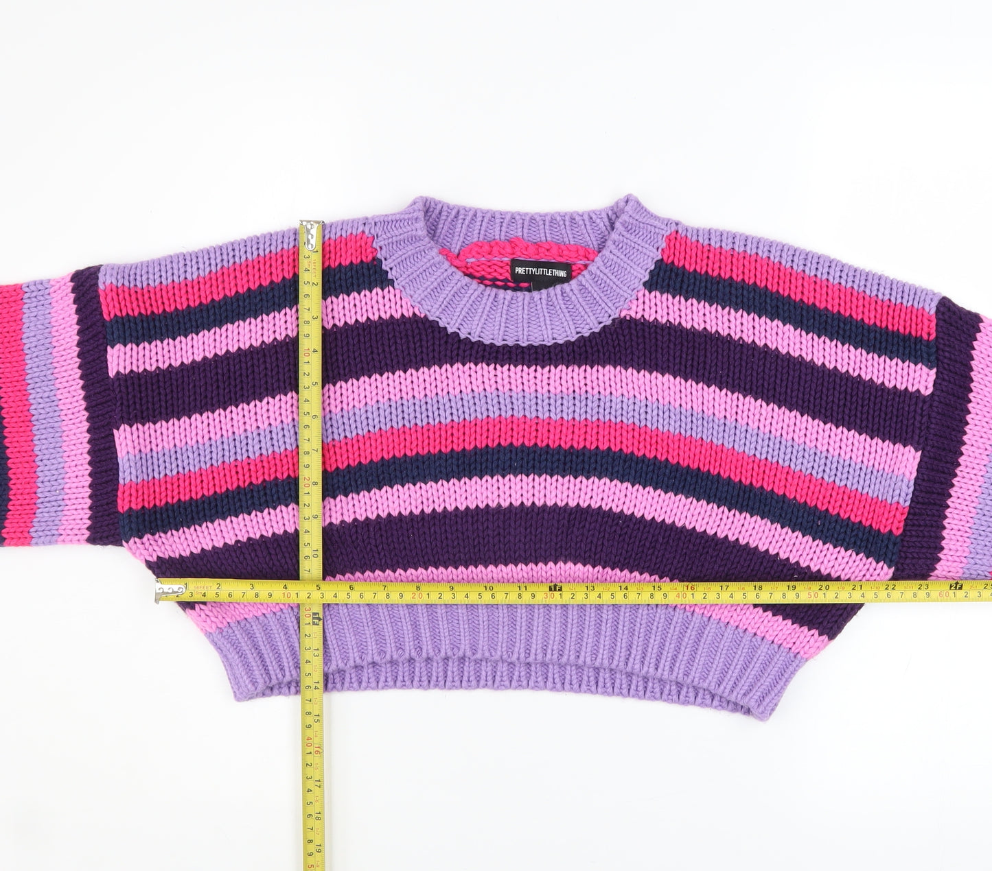 PrettyLittleThing Women's Multicoloured Striped Chunky Knit Pullover Jumper S