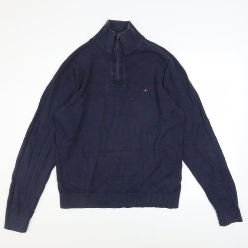 Tommy Hilfiger Men’s Blue XL 1/2 Zip High Neck Cotton Jumper