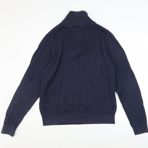 Tommy Hilfiger Men’s Blue XL 1/2 Zip High Neck Cotton Jumper