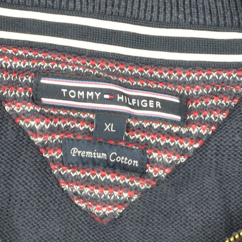 Tommy Hilfiger Men’s Blue XL 1/2 Zip High Neck Cotton Jumper