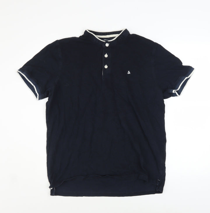 Jack & Jones Men’s Blue XXL Short Sleeve Cotton Henley Shirt