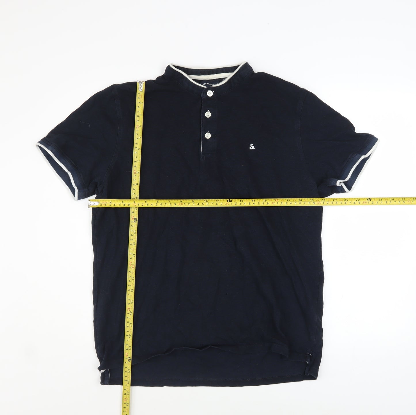 Jack & Jones Men’s Blue XXL Short Sleeve Cotton Henley Shirt
