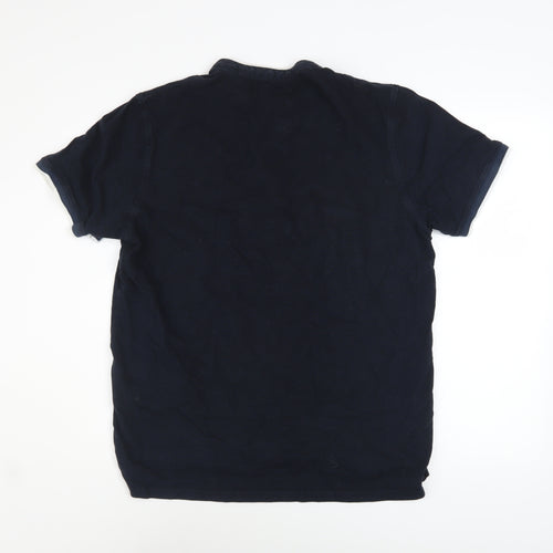 Jack & Jones Men’s Blue XXL Short Sleeve Cotton Henley Shirt