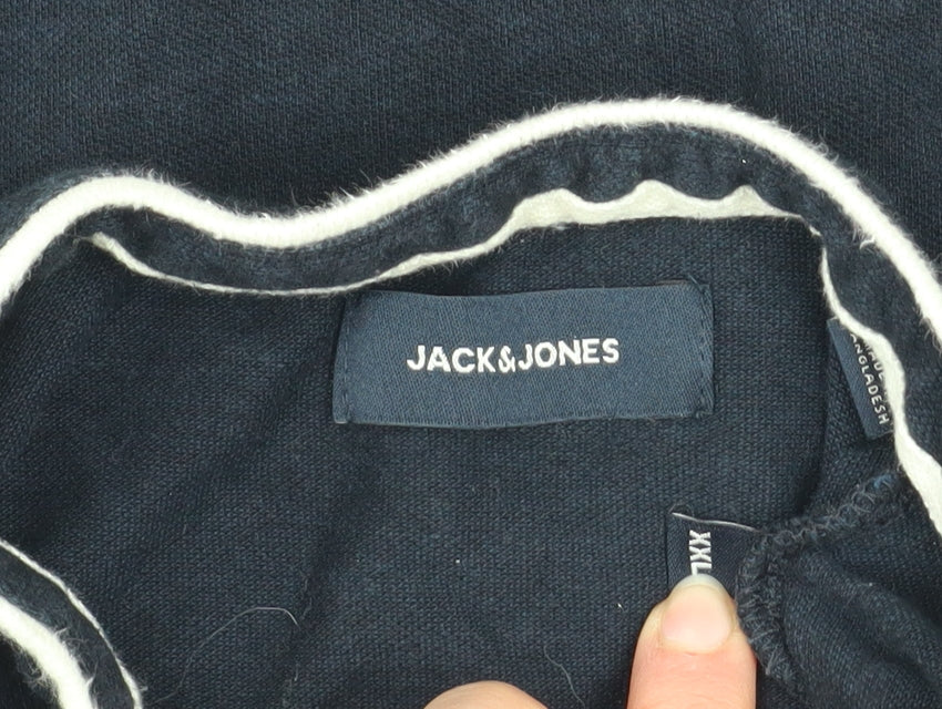 Jack & Jones Men’s Blue XXL Short Sleeve Cotton Henley Shirt