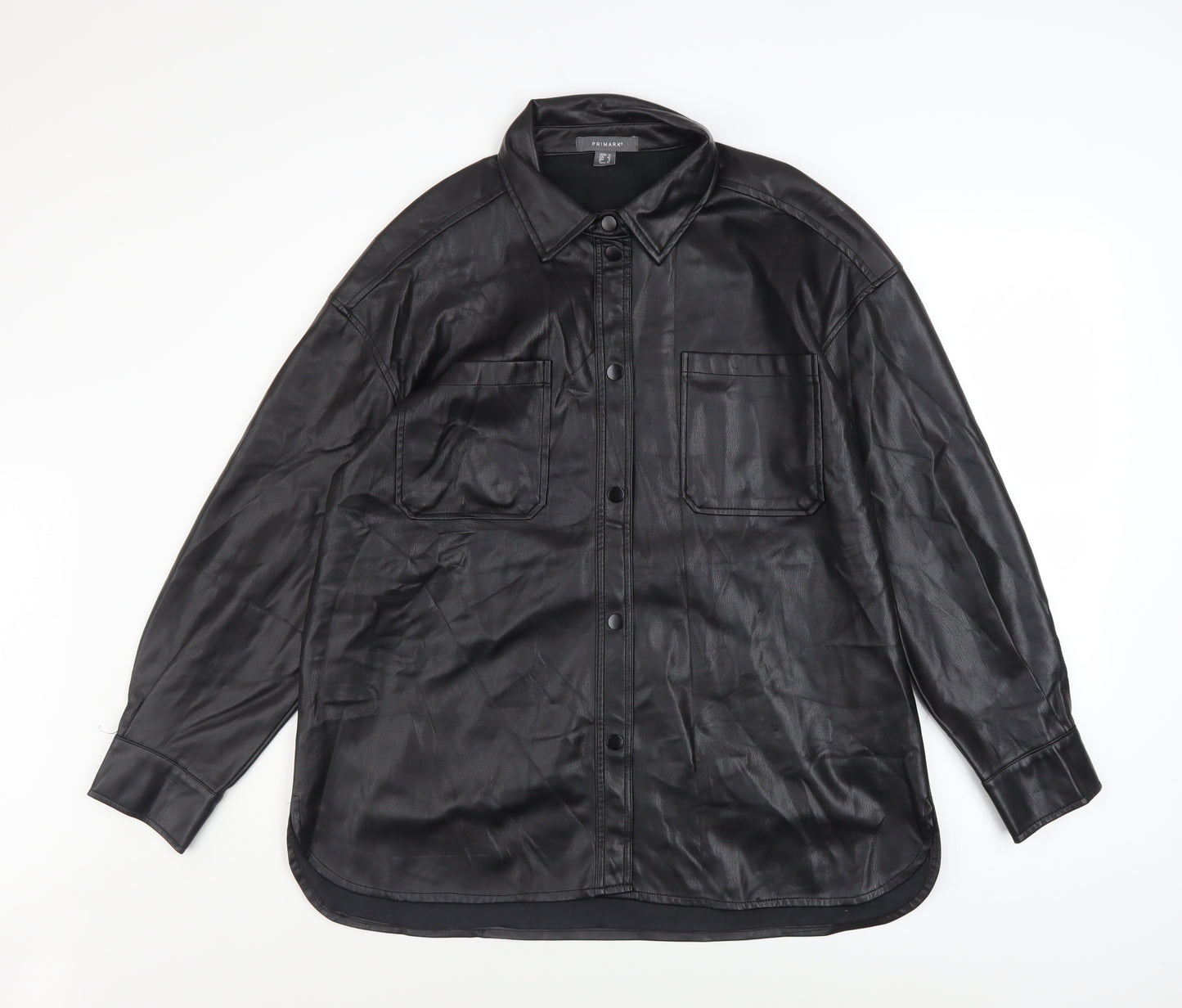 Primark Women’s Black Faux Leather Button-Up Jacket Size 12