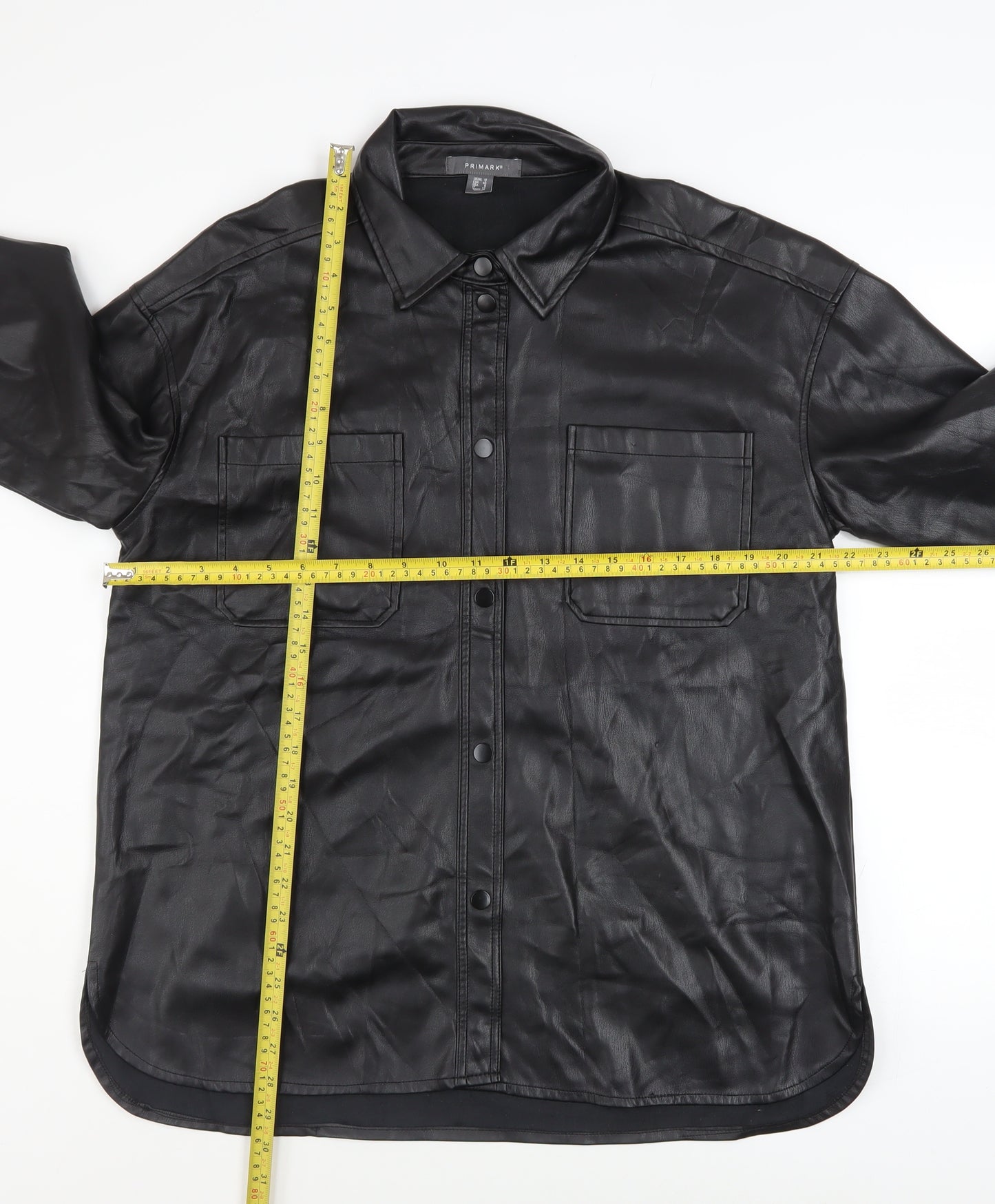 Primark Women’s Black Faux Leather Button-Up Jacket Size 12