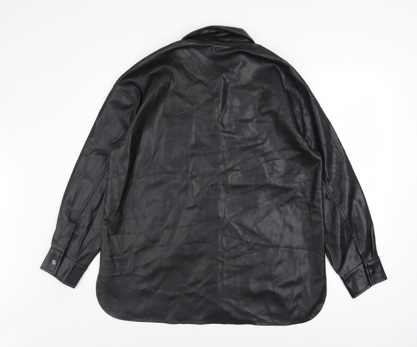 Primark Women’s Black Faux Leather Button-Up Jacket Size 12