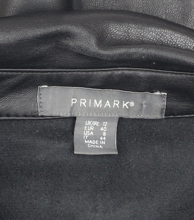 Primark Women’s Black Faux Leather Button-Up Jacket Size 12