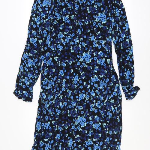Vila Women Blue Floral Midi A-Line Dress Size 10