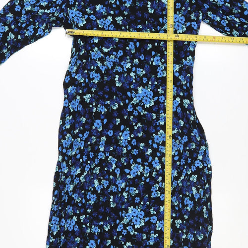 Vila Women Blue Floral Midi A-Line Dress Size 10