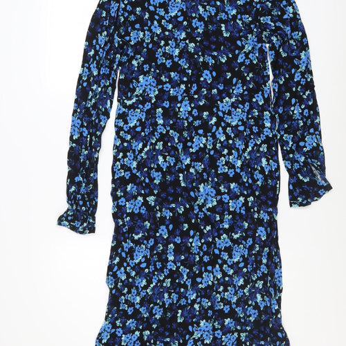Vila Women Blue Floral Midi A-Line Dress Size 10