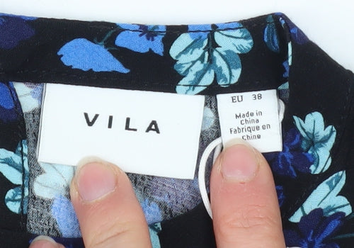 Vila Women Blue Floral Midi A-Line Dress Size 10