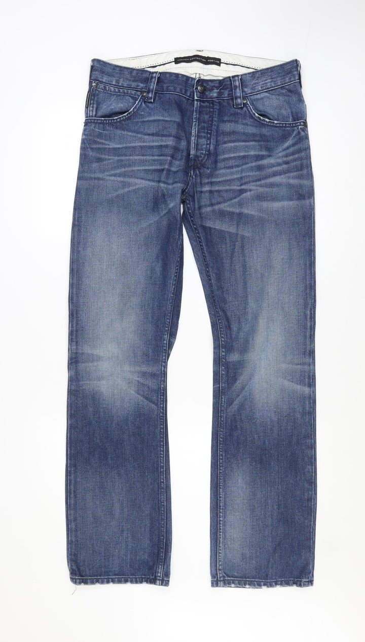 French Connection Men's Blue 32x32 Regular Fit Straight Denim Jeans