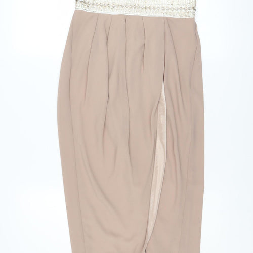 TFNC London Women Beige Strapless Beaded Bodycon Dress Size M
