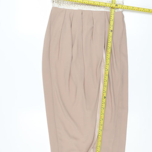 TFNC London Women Beige Strapless Beaded Bodycon Dress Size M