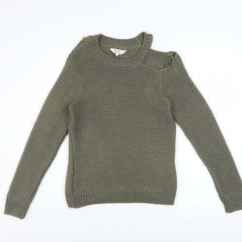 Nine by Savannah Miller Women’s Green Cold Shoulder Knit Jumper Size 12