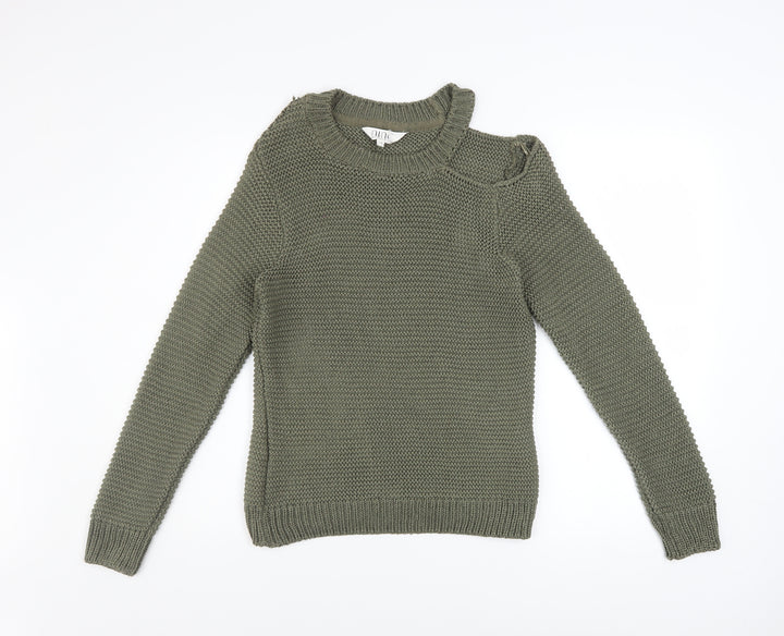 Nine by Savannah Miller Women’s Green Cold Shoulder Knit Jumper Size 12