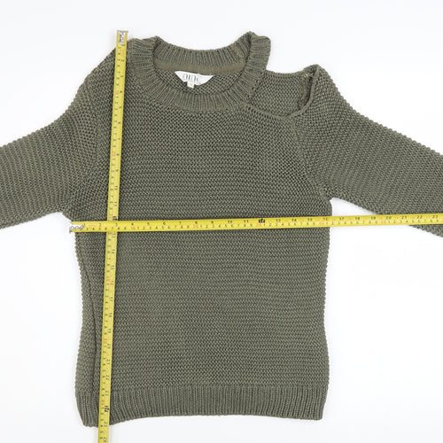 Nine by Savannah Miller Women’s Green Cold Shoulder Knit Jumper Size 12