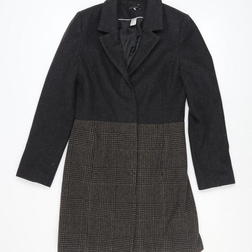 Laura Clement Women's Grey Checked Wool Blend Long Coat Size 8