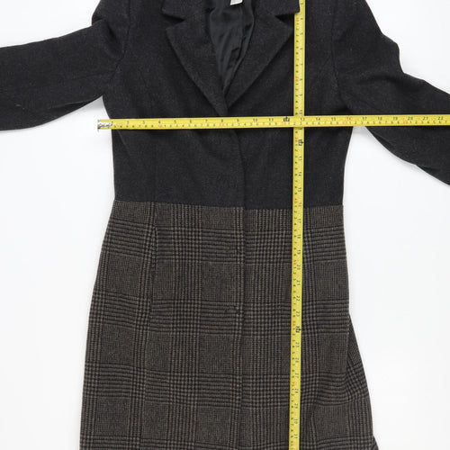 Laura Clement Women's Grey Checked Wool Blend Long Coat Size 8