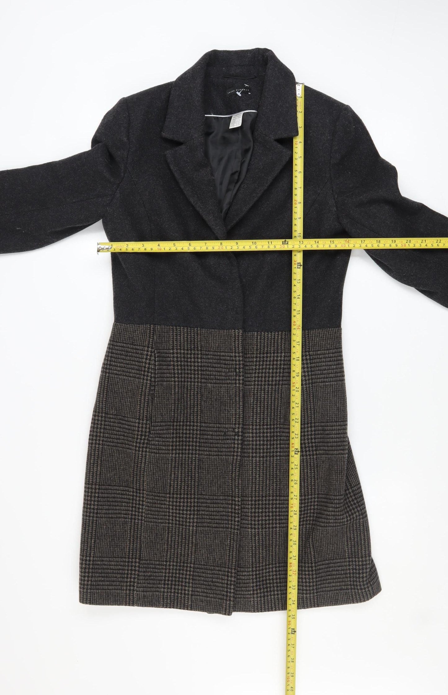 Laura Clement Women's Grey Checked Wool Blend Long Coat Size 8