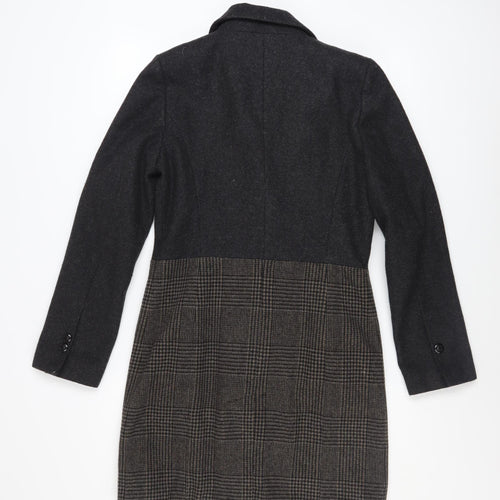 Laura Clement Women's Grey Checked Wool Blend Long Coat Size 8